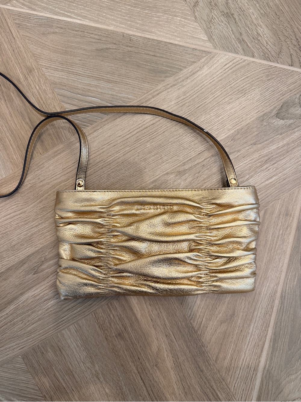Michael Kors Metallic Gold Ruched Shoulder Bag